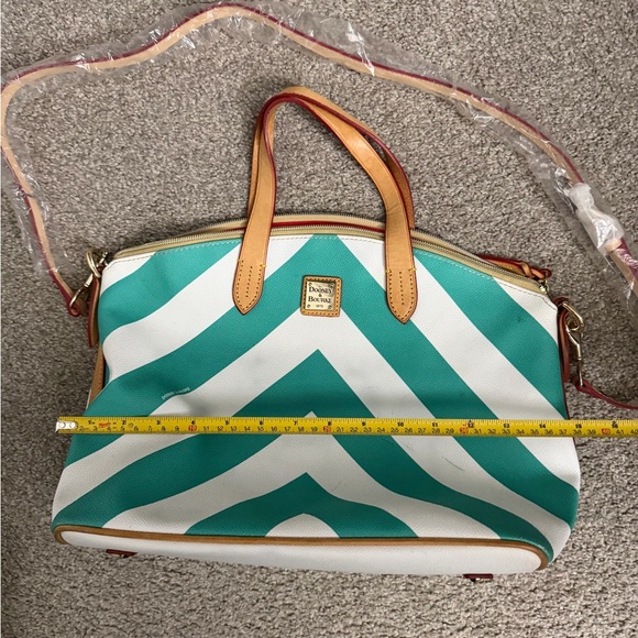 Dooney & Bourke Aqua and White Chevron Satchel - Picture 2 of 6